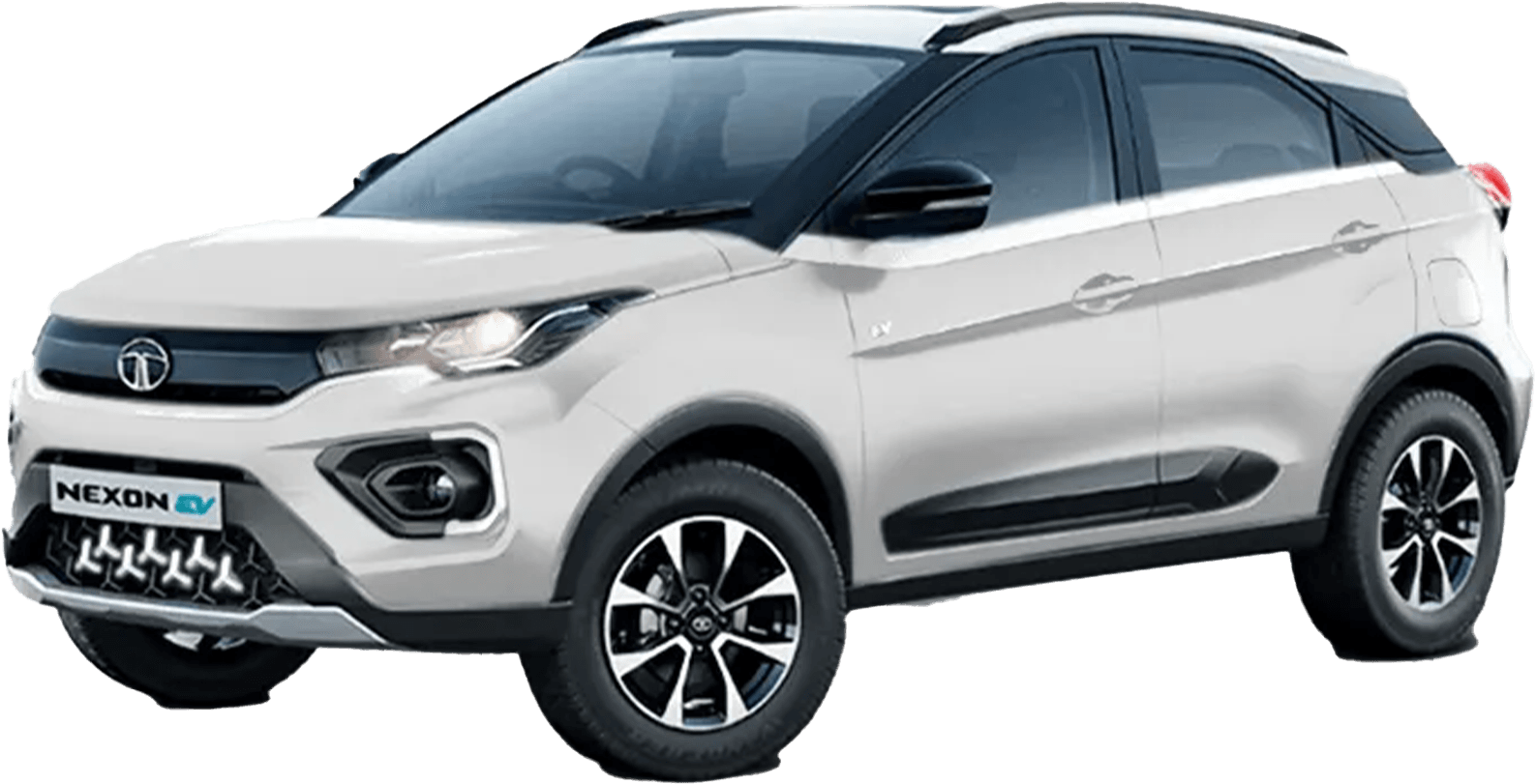 front three-quarter of a Glacier White Tata Nexon EV Prime