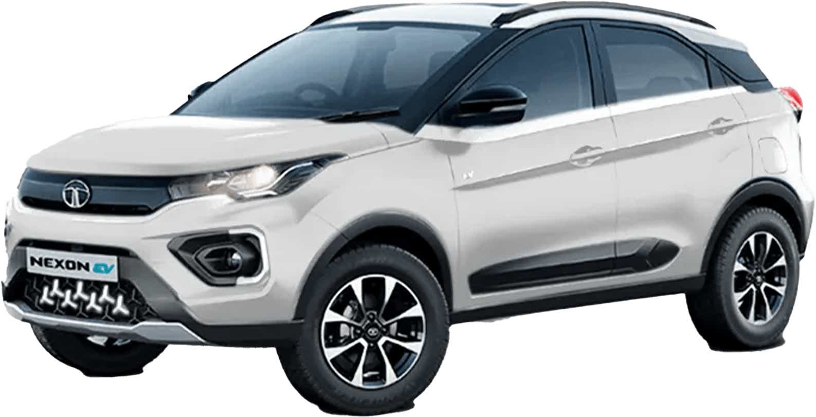 front three-quarter of a Glacier White Tata Nexon EV Prime