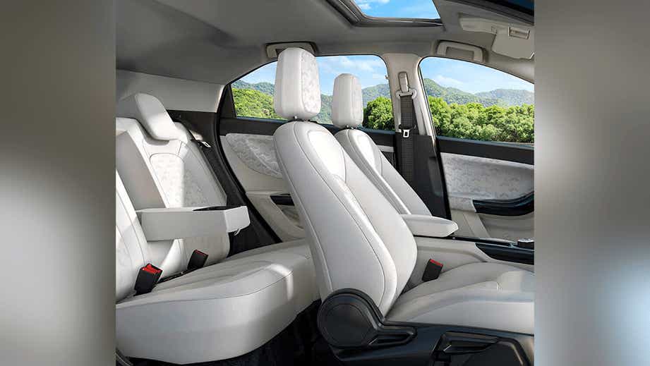 interior seats of a Glacier White Tata Nexon EV Prime