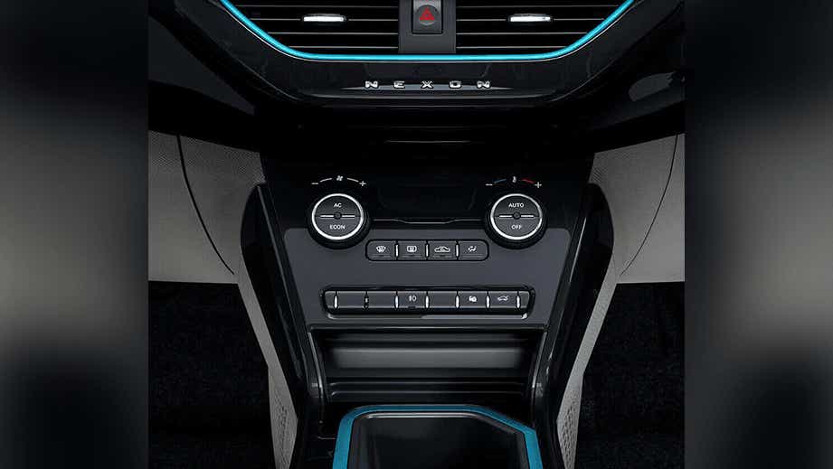 Interior dashboard controls of a Tata Nexon EV Prime