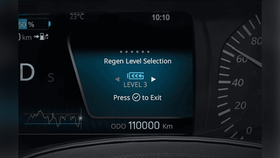 instrument cluster showing Regen Level Selection of a Tata Nexon EV Prime