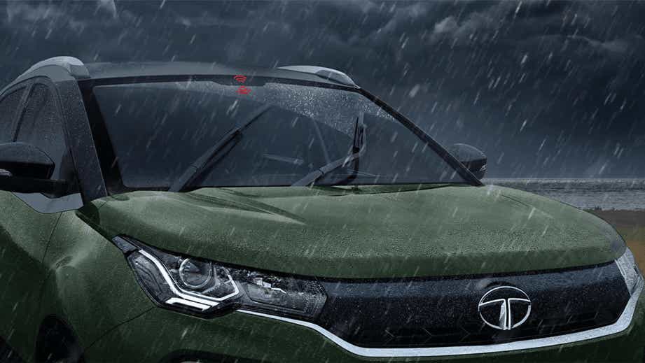 Front view of a Tata Nexon 2017-2023 in rain
