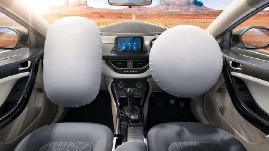 interior dashboard view with airbags deployed of a Tata Nexon 2017-2023