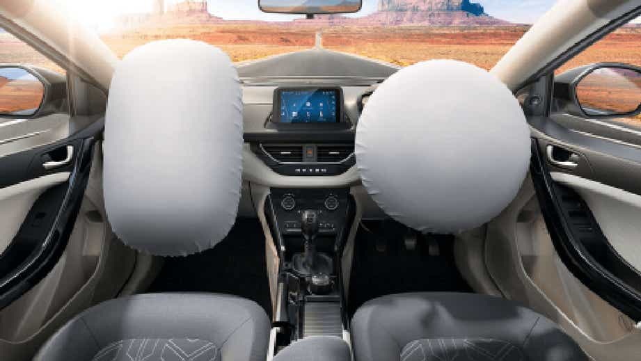 interior dashboard view with airbags deployed of a Tata Nexon 2017-2023