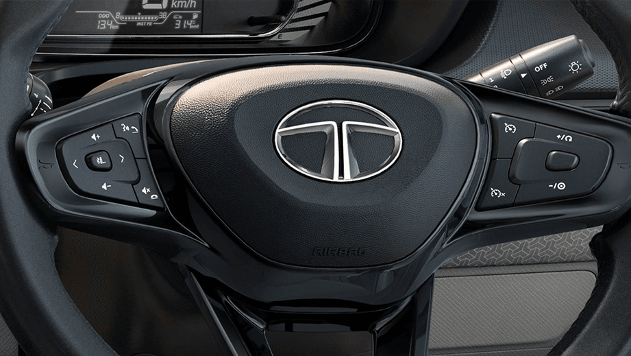 Steering wheel and controls of a Tata Nexon 2017-2023