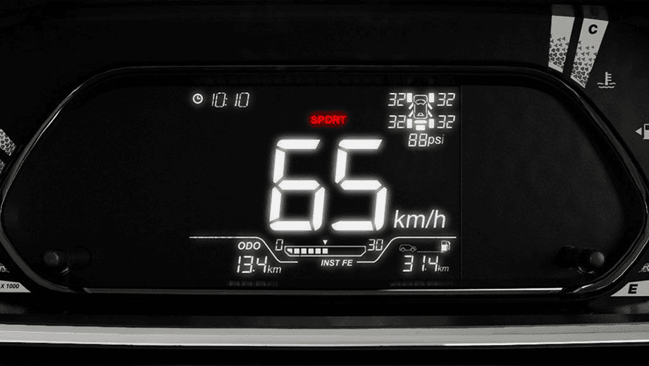 Digital instrument cluster close-up of a Tata Nexon 2017-2023