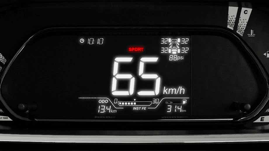 Digital instrument cluster close-up of a Tata Nexon 2017-2023