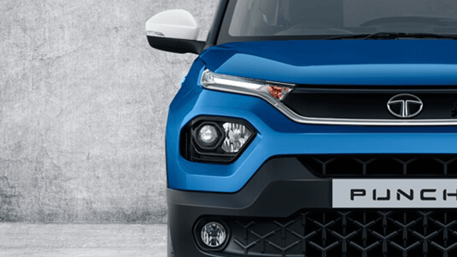 front view of a Tornado Blue with White Roof Tata Punch