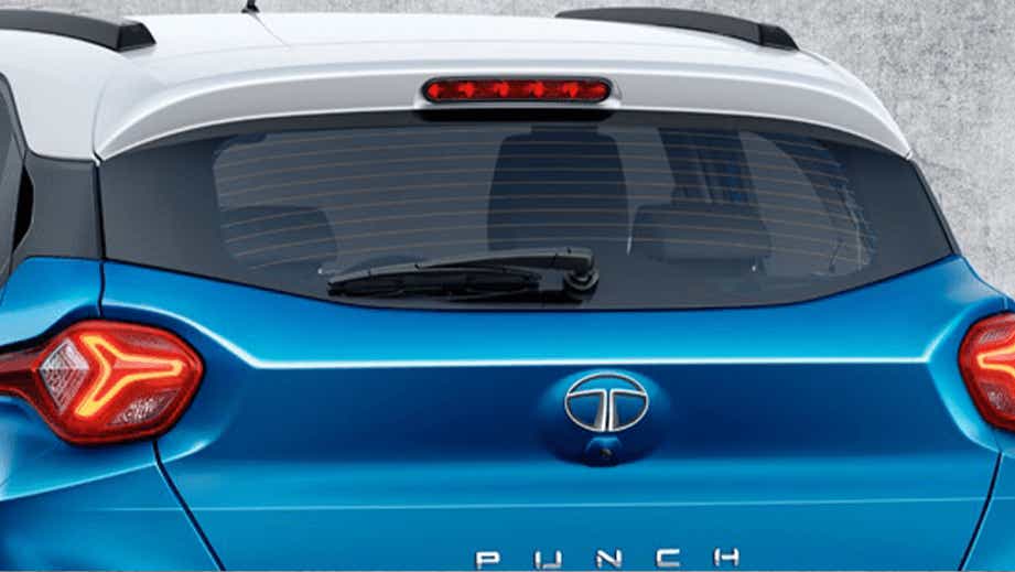 Rear view of a Tornado Blue with White Roof Tata Punch