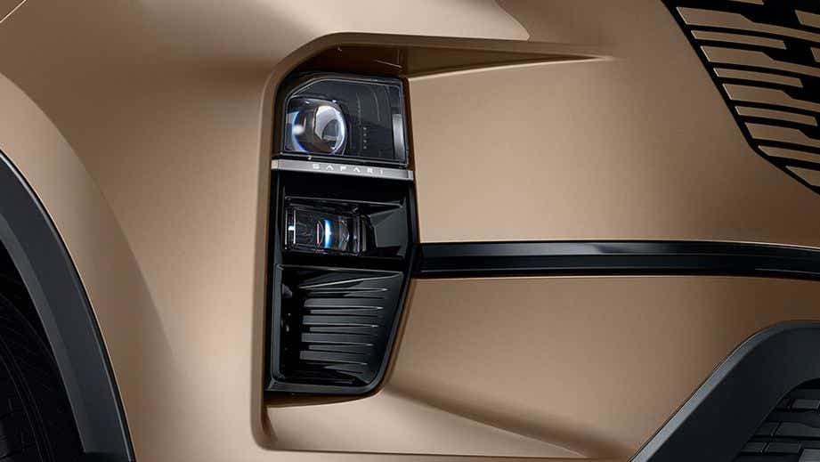 Headlight close-up of a Tata Safari