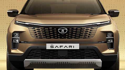 Front view of a Cosmic Gold Tata Safari