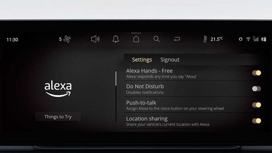 Infotainment system display featuring Alexa settings of a Tata Safari