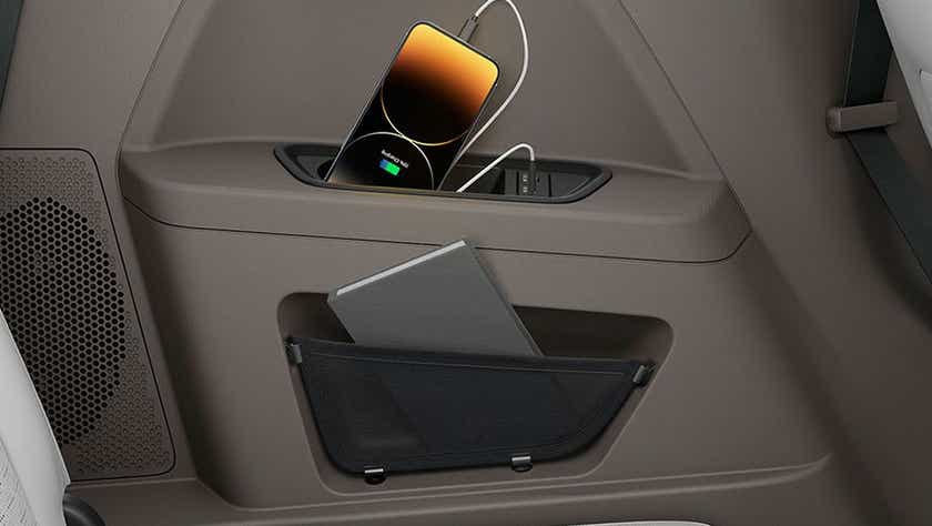 Rear door pocket and charging port of a Tata Safari