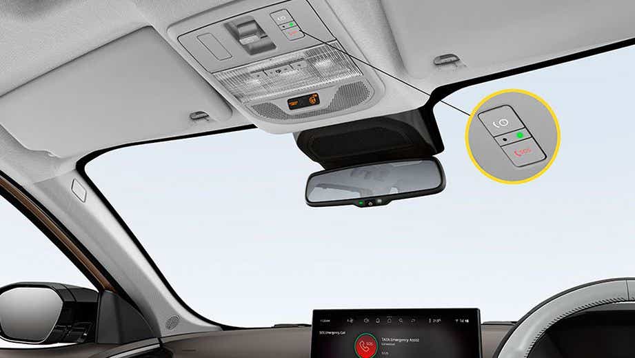Interior roof console and SOS panel of a Tata Safari