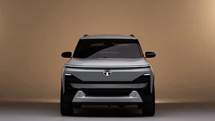 Front view of a Stardust Ash Tata Sierra EV