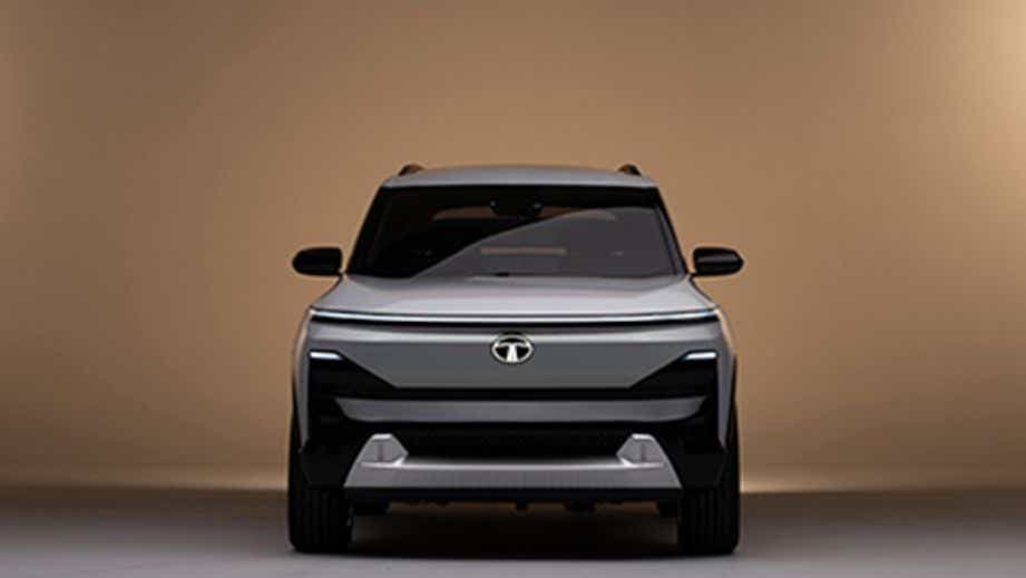 Front view of a Stardust Ash Tata Sierra EV