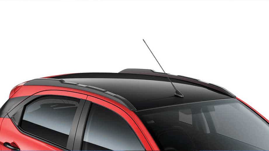 roof and antenna view of a Fire Red Tata Tiago NRG