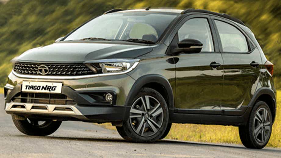 front three-quarter view of a Tata Tiago NRG
