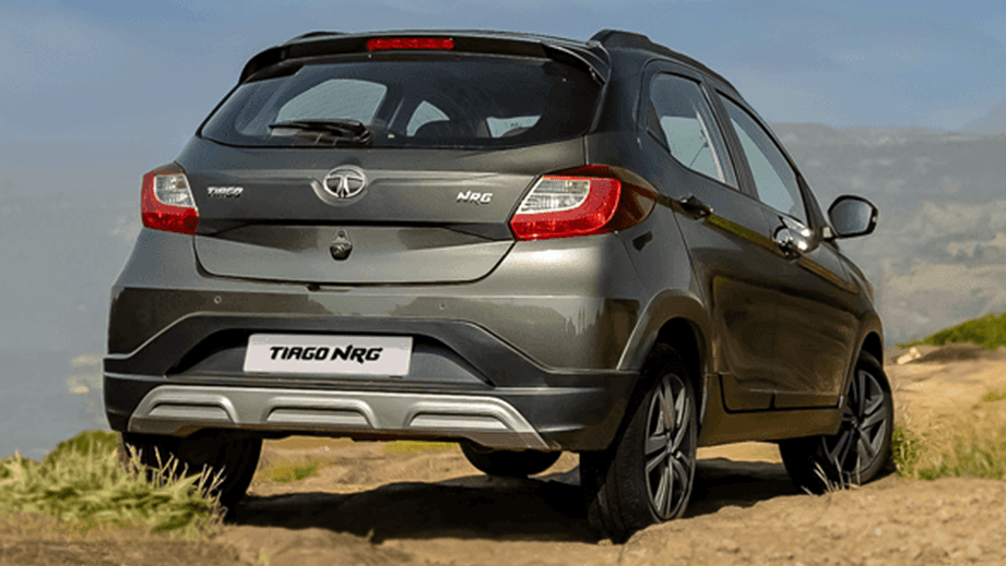 rear three-quarter of a Tata Tiago NRG