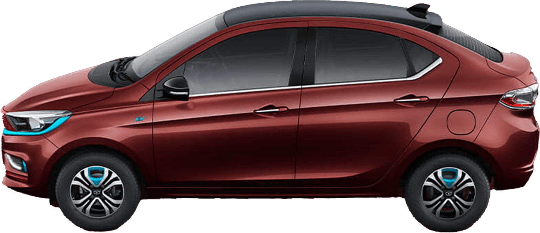 side view of a Magnetic Red Tata Tigor EV