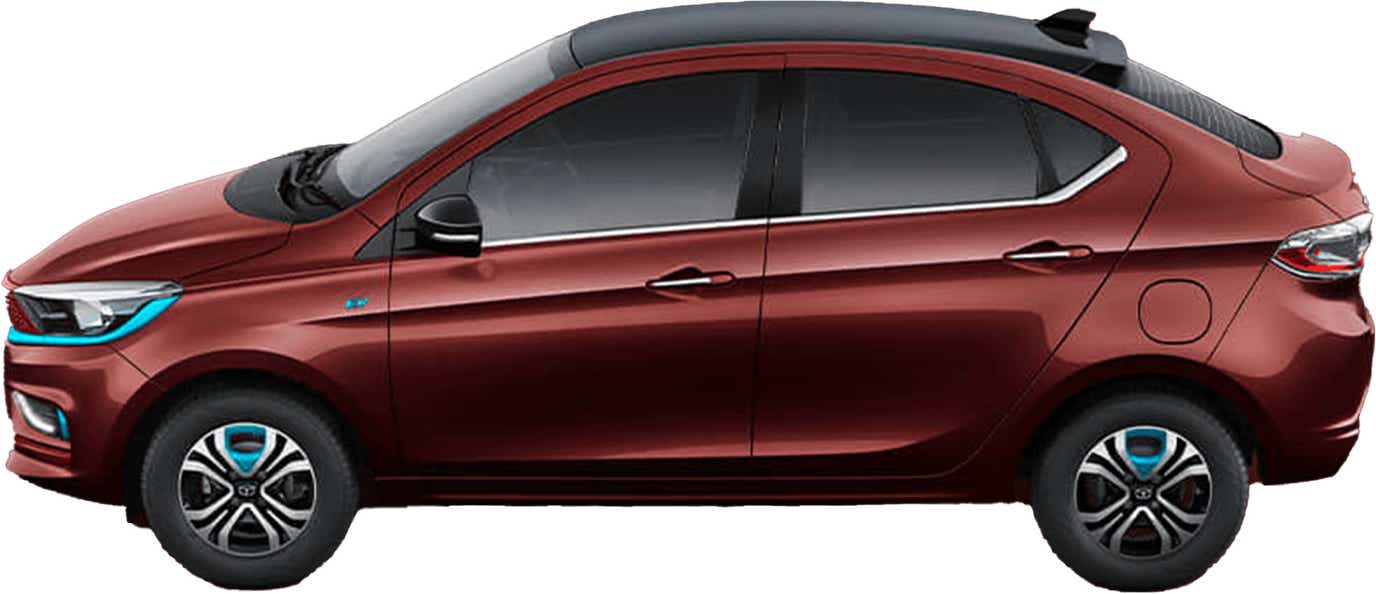 side view of a Magnetic Red Tata Tigor EV