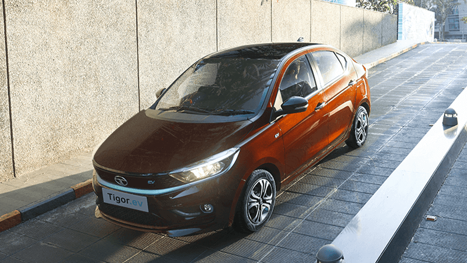 front three-quarter view of a Tata Tigor EV