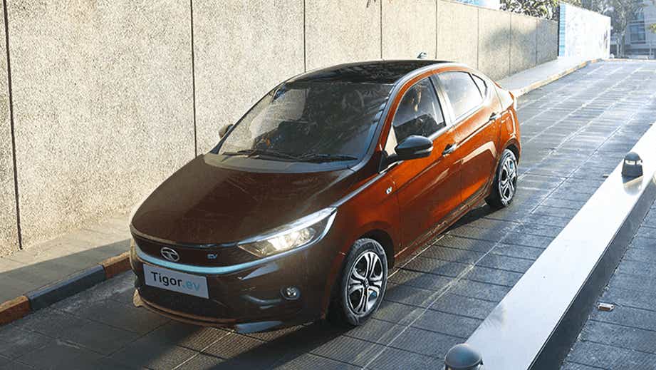 front three-quarter view of a Tata Tigor EV