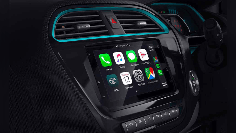 dashboard and infotainment system of a Tata Tigor EV
