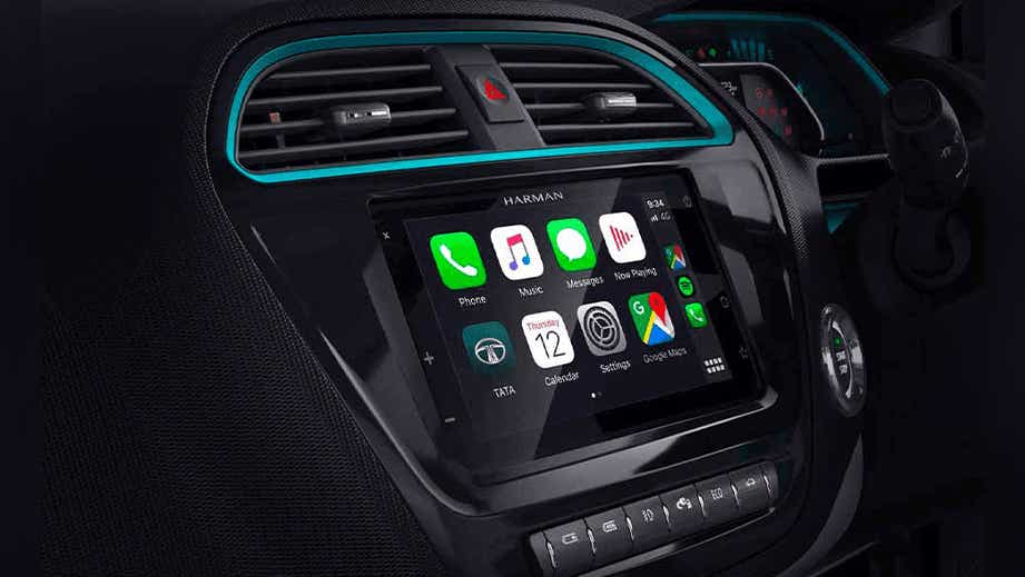 dashboard and infotainment system of a Tata Tigor EV