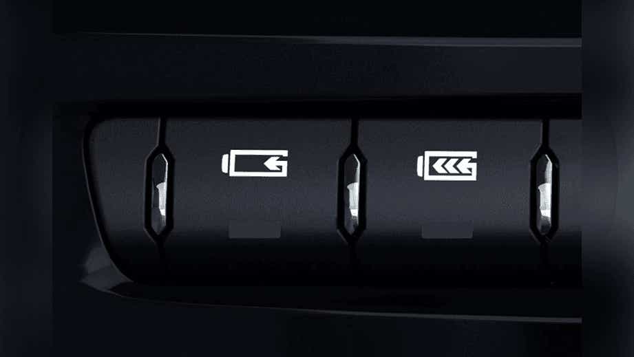 close-up of dashboard battery control buttons of a Tata Tigor EV