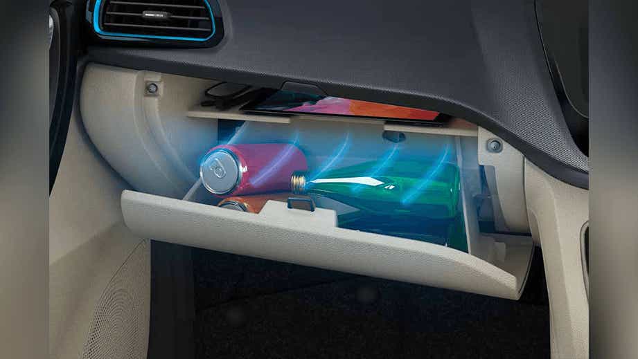 Glovebox interior view of a Tata Tigor EV