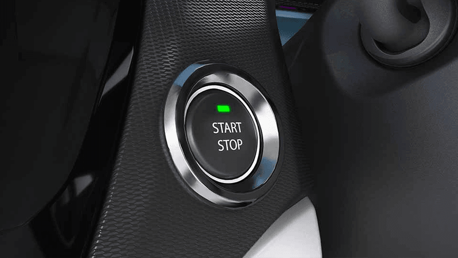 start-stop button close-up of a Tata Tigor EV