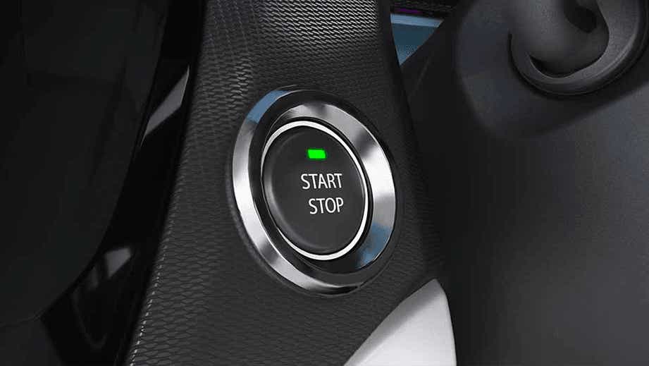 start-stop button close-up of a Tata Tigor EV