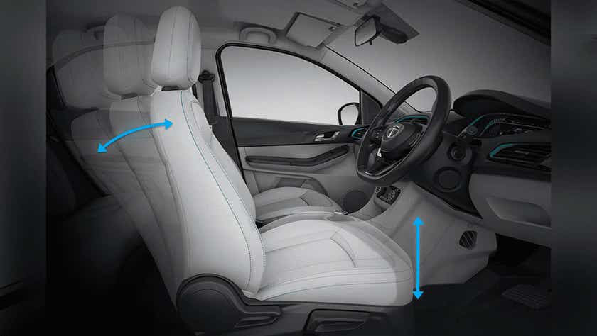 front seat adjustability of a Tata Tigor EV