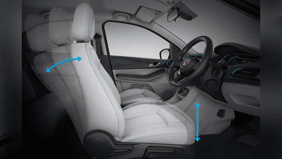 front seat adjustability of a Tata Tigor EV