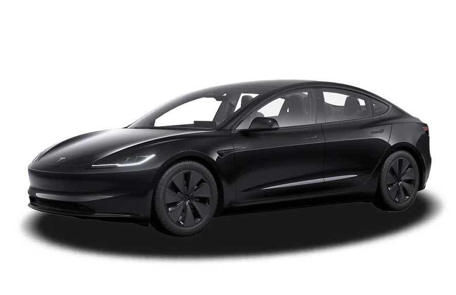 front three-quarter view of a Black Tesla Model 3