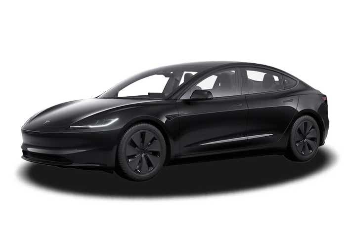 front three-quarter view of a Black Tesla Model 3