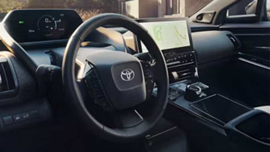 Interior dashboard view of a Toyota bZ4X