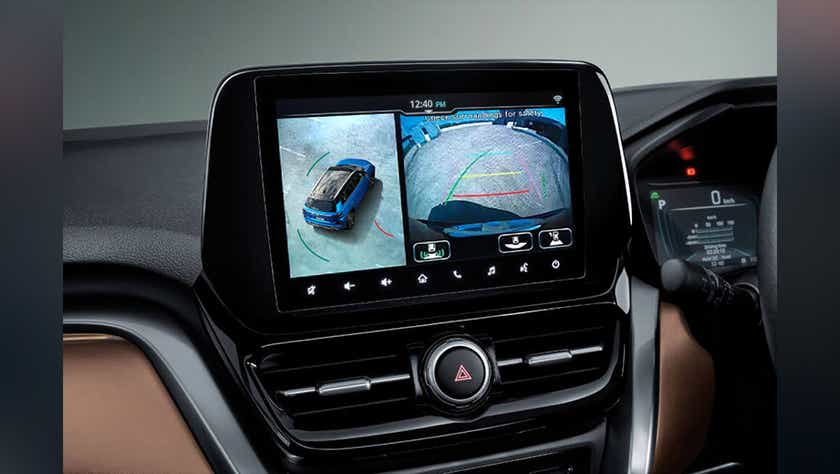 Infotainment screen showing rear camera and 360 view in a Toyota Urban Cruiser Hyryder