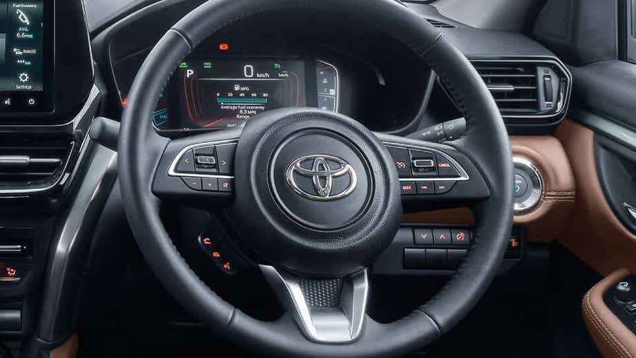 steering wheel and dashboard of a Toyota Urban Cruiser Hyryder