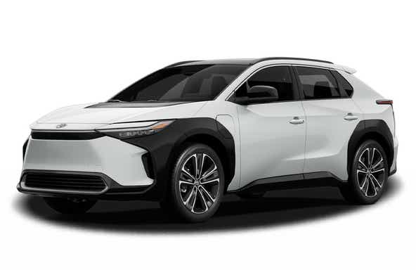 front three-quarter view of a Wind Chill Pearl Toyota bZ4X