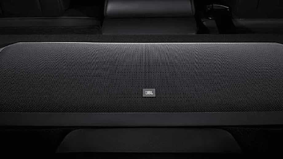Close-up of JBL rear shelf speaker in a Toyota Camry 2022-2023