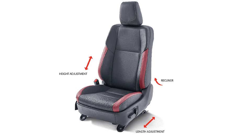 front seat of a Toyota Fortuner Legender with height, recline, and length adjustment
