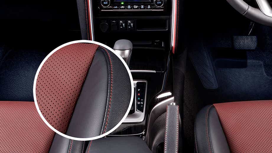 front seat and gear lever area of a Toyota Fortuner Legender interior