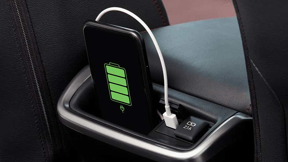USB charging port and mobile phone station of a Toyota Fortuner Legender