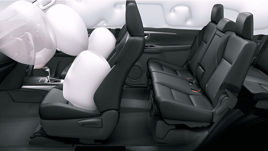 interior side view with airbags deployed of a Toyota Fortuner Legender
