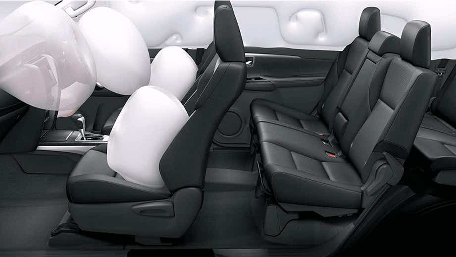 interior side view with airbags deployed of a Toyota Fortuner Legender