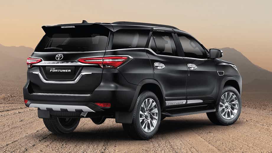 rear three-quarter view of a Toyota Fortuner