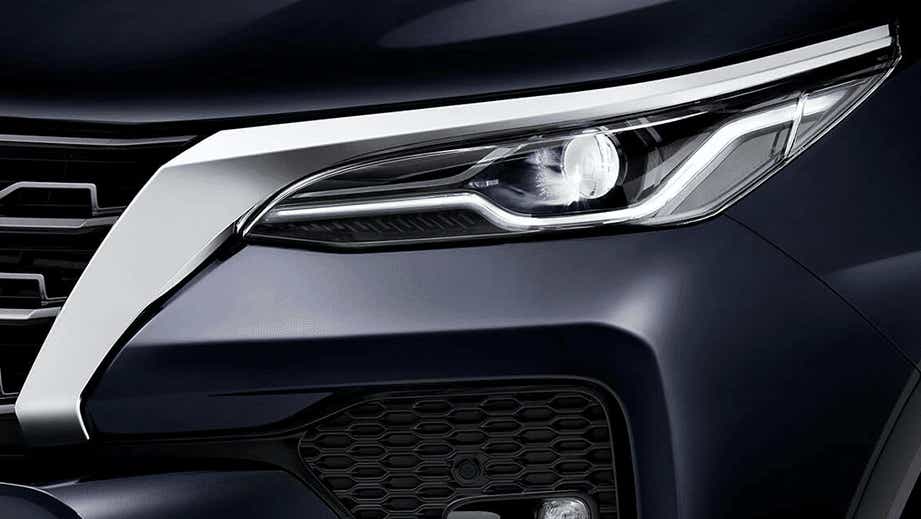 headlight close-up of a Toyota Fortuner