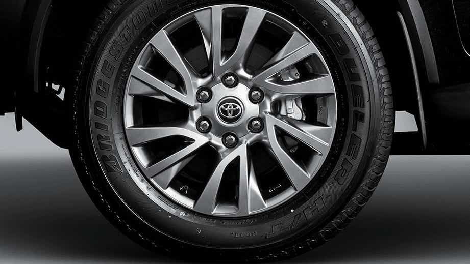 close-up of wheel and alloy rim of a Toyota Fortuner